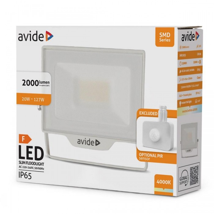 Avide Προβολέας LED SMD 20W NW 4000K με Δυνατότητα Προσθήκης Αισθητήρα PIR Λευκό Avide Προβολέας LED SMD 20W NW 4000K με Δυνατότητα Προσθήκης Αισθητήρα PIR Λευκό