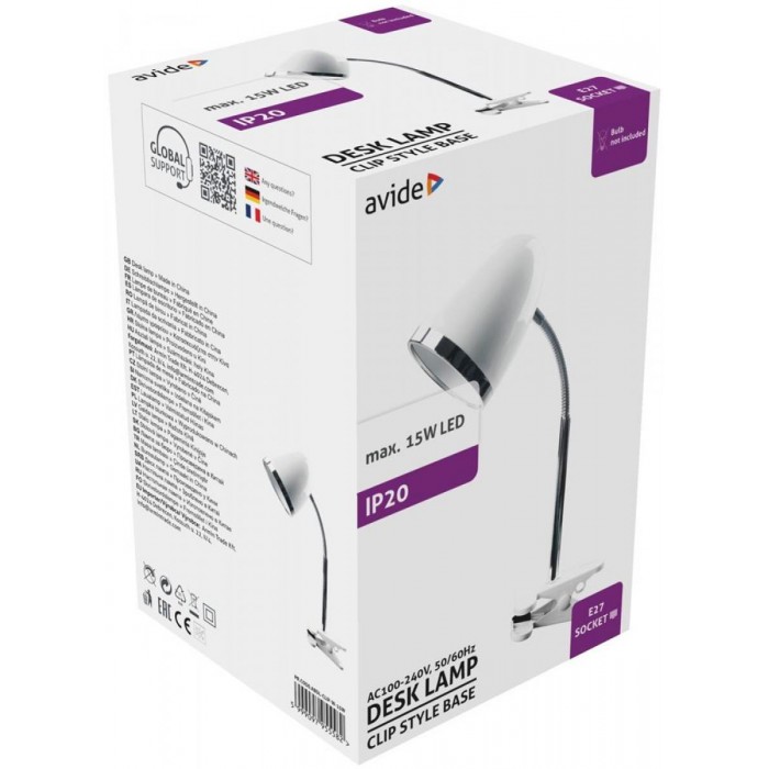 Avide Basic Φωτιστικό Γραφείου με Κλιπ E27 15W Λευκό
