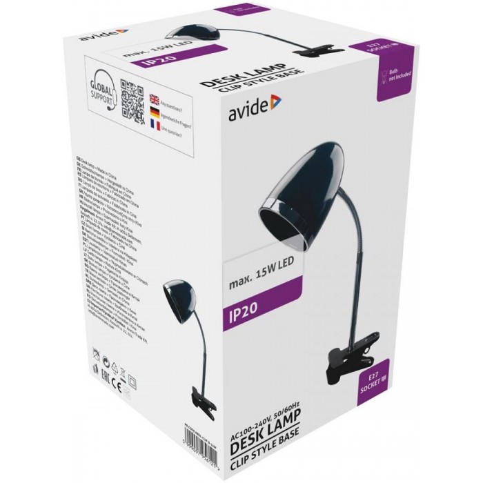 Avide Basic Φωτιστικό Γραφείου με Κλιπ E27 15W Μαύρο