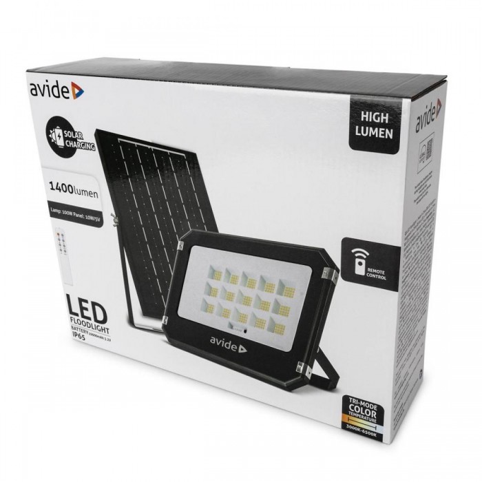 Avide LED Ηλιακός Προβολέας 100W CCT με Ξεχωριστό Ηλιακό Πάνελ και Τηλεχειριστήριο Avide LED Ηλιακός Προβολέας 100W CCT με Ξεχωριστό Ηλιακό Πάνελ και Τηλεχειριστήριο