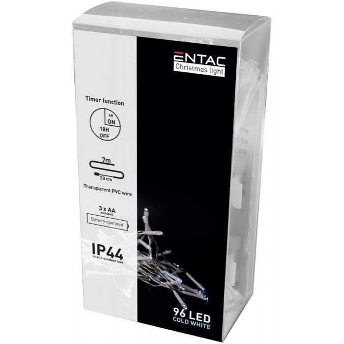 Entac Χριστουγεννιάτικα Λαμπάκια IP44 96 LED με Χρονοδιακόπτη Ψυχρό 7m (3xAA Δεν περιλαμβ.) Entac Χριστουγεννιάτικα Λαμπάκια IP44 96 LED με Χρονοδιακόπτη Ψυχρό 7m (3xAA Δεν περιλαμβ.)