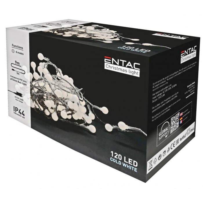 Entac Χριστουγεννιάτικα Λαμπάκια IP44 120 LED 15mm Μπάλες Ψυχρό 9m Entac Χριστουγεννιάτικα Λαμπάκια IP44 120 LED 15mm Μπάλες Ψυχρό 9m