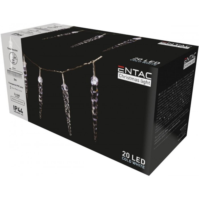 Entac Χριστουγεννιάτικη Βροχή IP44 20 LED Πλαστικά 16εκ Ψυχρό 3μ Entac Χριστουγεννιάτικη Βροχή IP44 20 LED Πλαστικά 16εκ Ψυχρό 3μ