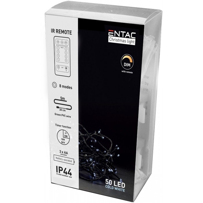 Entac Χριστουγεννιάτικα Λαμπάκια IP44 50 LED Ψυχρό 5m με τηλεχειριστήριο (3xAA Δεν περιλαμβ.) Entac Χριστουγεννιάτικα Λαμπάκια IP44 50 LED Ψυχρό 5m με τηλεχειριστήριο (3xAA Δεν περιλαμβ.)