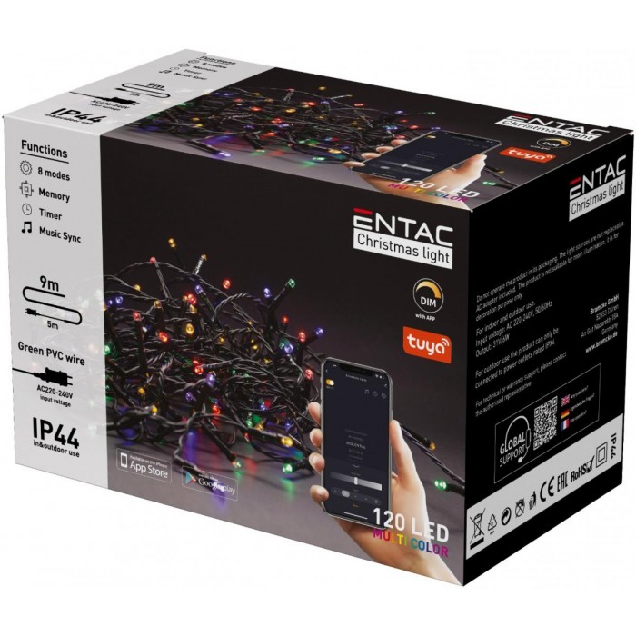 Entac Χριστουγεννιάτικα Λαμπάκια IP44 120 LED Πολύχρωμα 9m Tuya Entac Χριστουγεννιάτικα Λαμπάκια IP44 120 LED Πολύχρωμα 9m Tuya