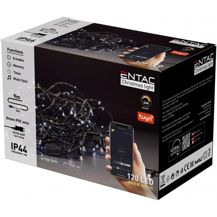 Entac Χριστουγεννιάτικα Λαμπάκια IP44 120 LED Θερμό 9m Tuya Entac Χριστουγεννιάτικα Λαμπάκια IP44 120 LED Θερμό 9m Tuya