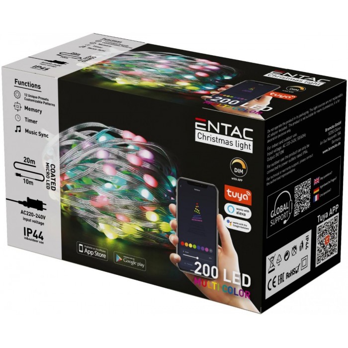 Entac Χριστουγεννιάτικα Λαμπάκια IP44 200 LED Σύρμα Πολύχρωμα Tuya APP Entac Χριστουγεννιάτικα Λαμπάκια IP44 200 LED Σύρμα Πολύχρωμα Tuya APP