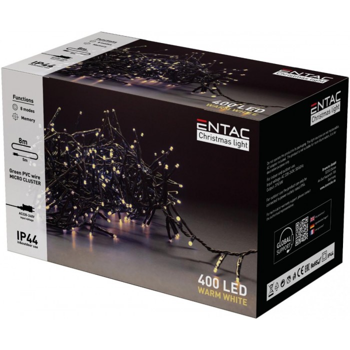Entac Χριστουγεννιάτικα Λαμπάκια IP44 400 LED Ψείρες Πολύχρωμα 8m Entac Χριστουγεννιάτικα Λαμπάκια IP44 400 LED Ψείρες Πολύχρωμα 8m