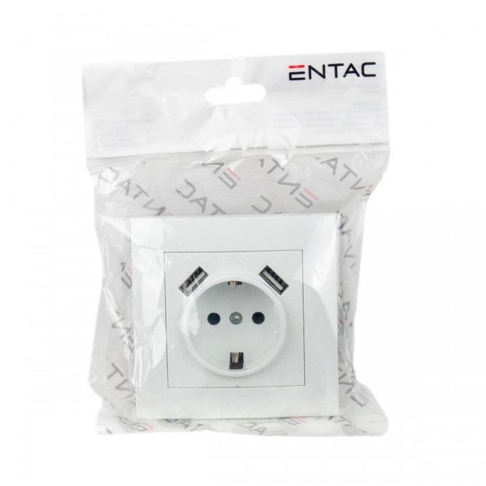 Entac Arnold Recessed wall socket earthed + 2 USB 2.1A (total) White Entac Arnold Recessed wall socket earthed + 2 USB 2.1A (total) White