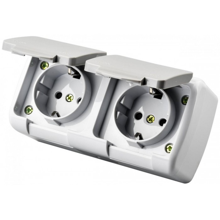 Entac Stephan surface mounted wall socket earthed 2x IP54 Entac Stephan surface mounted wall socket earthed 2x IP54