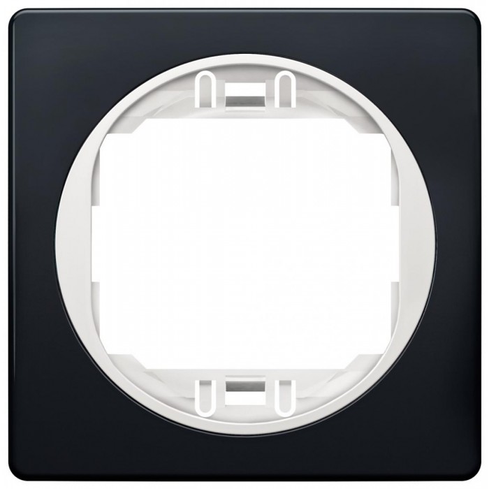 EON E6801.E10 One-gang frame 80x80, soft-touch black with white holder EON E6801.E10 One-gang frame 80x80, soft-touch black with white holder