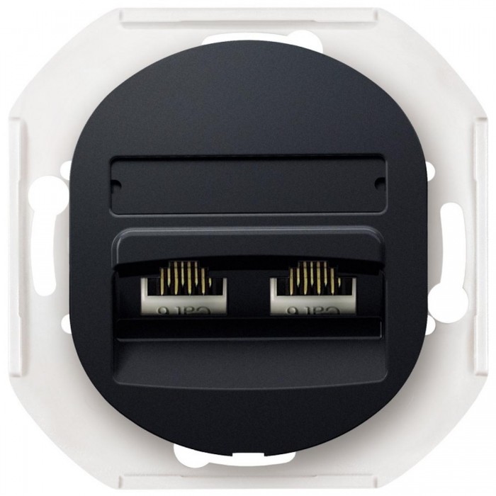 EON E614.E1 Data socket double without cover frame 2xRJ45 Cat 5e UTP, soft-touch black EON E614.E1 Data socket double without cover frame 2xRJ45 Cat 5e UTP, soft-touch black