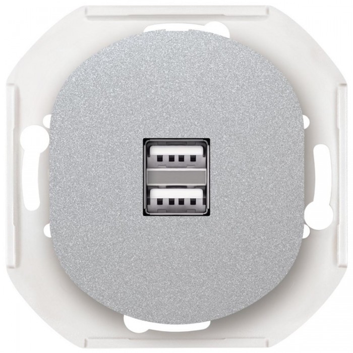 EON E6161.S 2xUSB charger 2,1A 5V without cover frame, silver