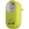 Entac Πρίζα Σούκο με 2 Θύρες USB  (total 2.1A) Λάιμ