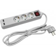 Entac Πολύπριζο 3 Θέσεων με Διακόπτη 3G1.5 & 2 Θύρες USB  3m