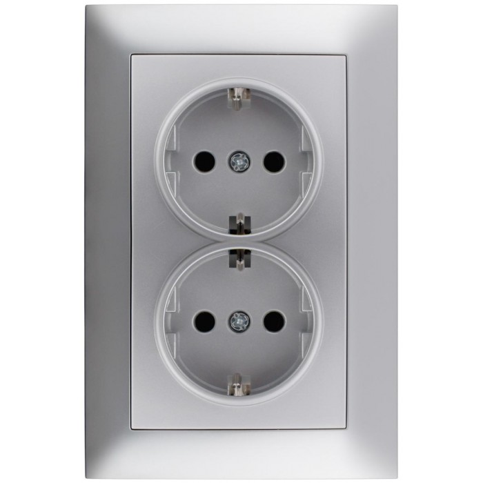 Entac Arnold Recessed wall socket 2x earthed Silver