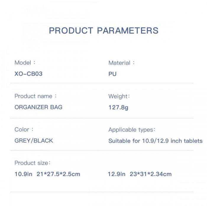Τσάντα tablet XO CB03 iPad Γκρι (12,9 ιντσών)