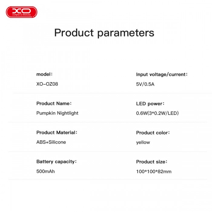 XO OZ08 Κολοκύθα Φωτιστικό Σιλικόνης 500mAh XO OZ08 Κολοκύθα Φωτιστικό Σιλικόνης 500mAh