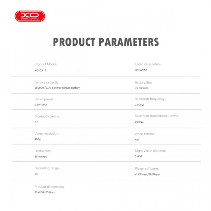 XO CR17 Mini Ασύρματη Κάμερα WiFi 960P XO CR17 Mini Ασύρματη Κάμερα WiFi 960P