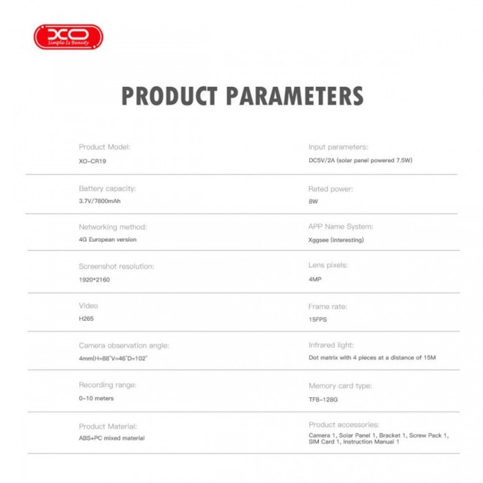 XO CR19 Εξωτερική Solar Κάμερα 4G AOV με Διπλό Φακό & 4 Megapixel