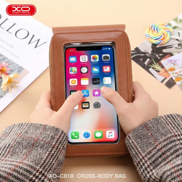 XO CB18 Τσάντα Χιαστί για Smartphones Καφέ