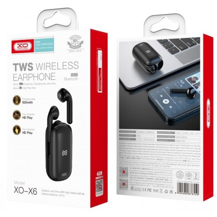 XO X6 TWS Bluetooth Μαύρο