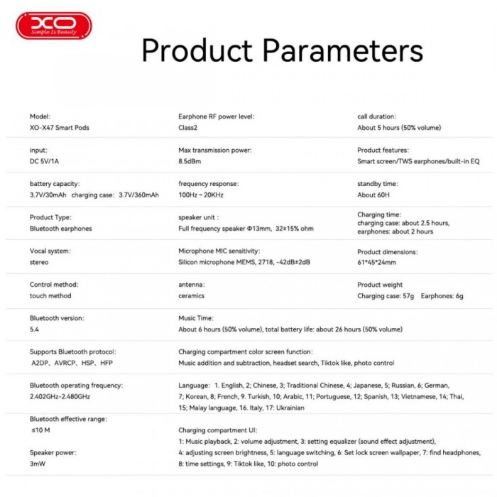 XO X47 Smart TWS Ακουστικά 4ης Γενιάς με Οθόνη (Λευκά) XO X47 Smart TWS Ακουστικά 4ης Γενιάς με Οθόνη (Λευκά)