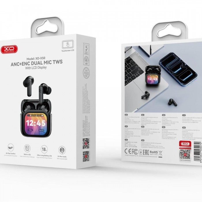XO X50 Ακουστικά Bluetooth με Λειτουργίες ANC+ENC Dual Mic TWS & Smart LCD Οθόνη XO X50 Ακουστικά Bluetooth με Λειτουργίες ANC+ENC Dual Mic TWS & Smart LCD Οθόνη