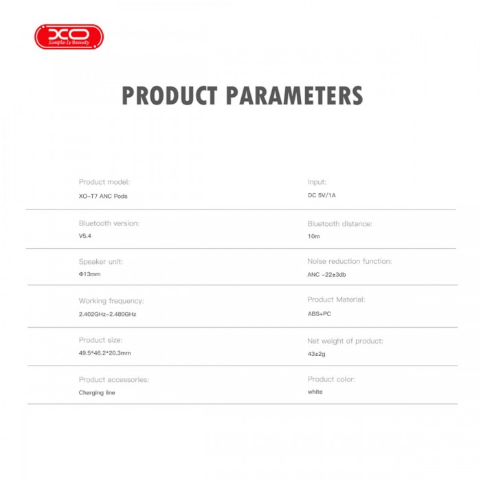 XO T7 ANC Ασύρματα Ακουστικά Earbuds TWS 6ης Γενιάς με Noise Cancelling Standard Edition XO T7 ANC Ασύρματα Ακουστικά Earbuds TWS 6ης Γενιάς με Noise Cancelling Standard Edition