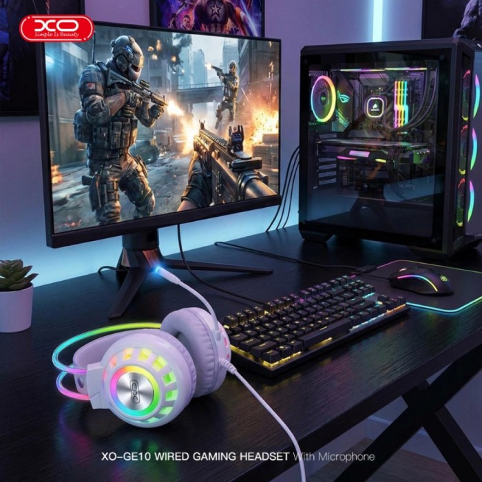 XO GE10 Gaming Ενσύρματα Ακουστικά RGB με Μικρόφωνο Λευκά XO GE10 Gaming Ενσύρματα Ακουστικά RGB με Μικρόφωνο Λευκά
