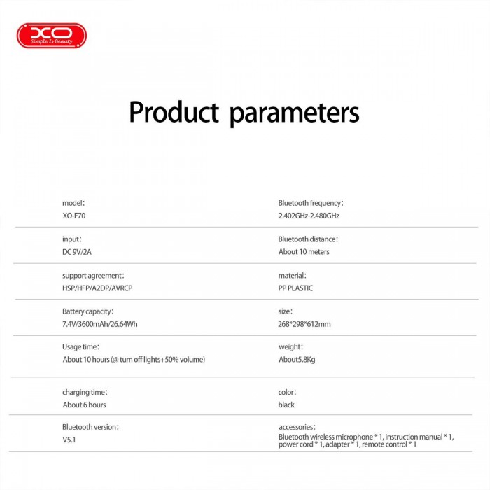 XO F70 Διπλό Ηχείο Bluetooth AC & DC 6.5 RGB 40W XO F70 Διπλό Ηχείο Bluetooth AC & DC 6.5 RGB 40W