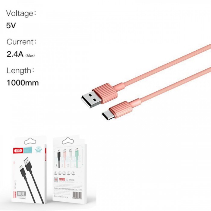 XO NB156 USB Καλώδιο Φόρτισης για Type-C Ροζ