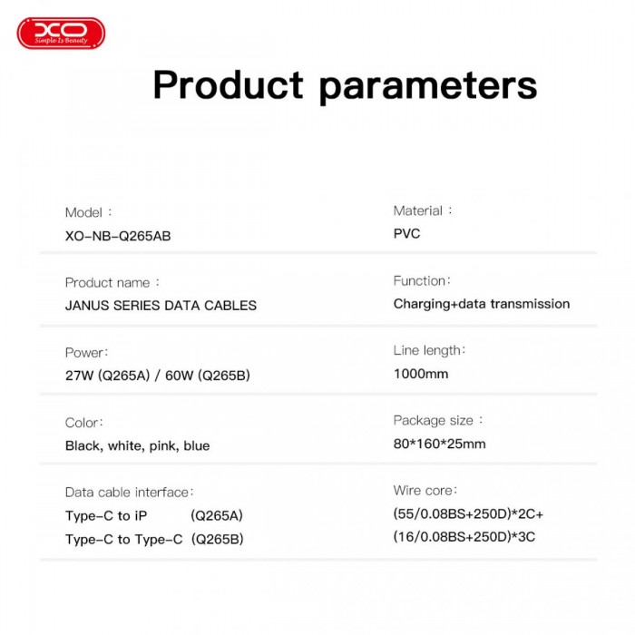 XO NB-Q265B PD 60W Type-C σε Type-C Μινιμαλιστικό Καλώδιο (Λευκό) XO NB-Q265B PD 60W Type-C σε Type-C Μινιμαλιστικό Καλώδιο (Λευκό)