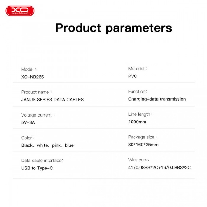 XO NB265 Μινιμαλιστικό Καλώδιο Type-C Μπλε
