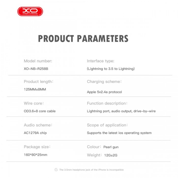 XO NB-R258B Αντάπτορας Lightning σε Lightning & 3.5mm
