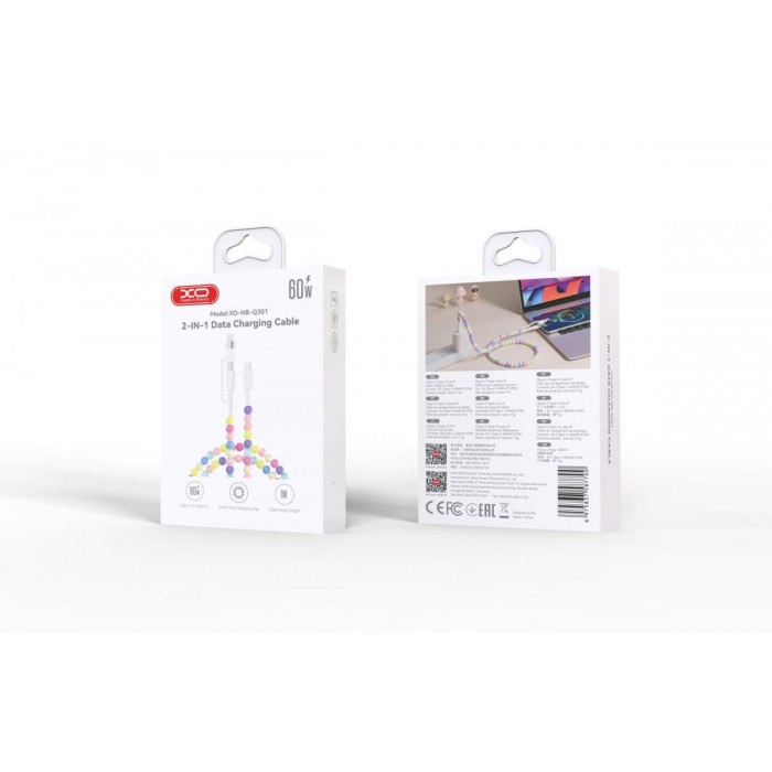 XO NB-Q301 Πολύχρωμο Καλώδιο με Χάντρες Type-C σε Type-C 60W & Lighting 27W 1m XO NB-Q301 Πολύχρωμο Καλώδιο με Χάντρες Type-C σε Type-C 60W & Lighting 27W 1m
