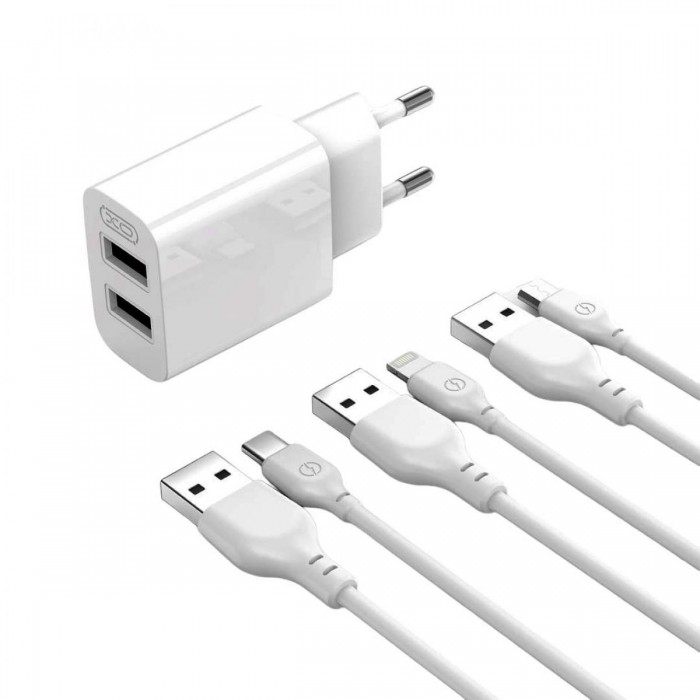 XO L109 (EU) Dual USB-A 2.4A Charger with Type-C cable XO L109 (EU) Dual USB-A 2.4A Charger with Type-C cable