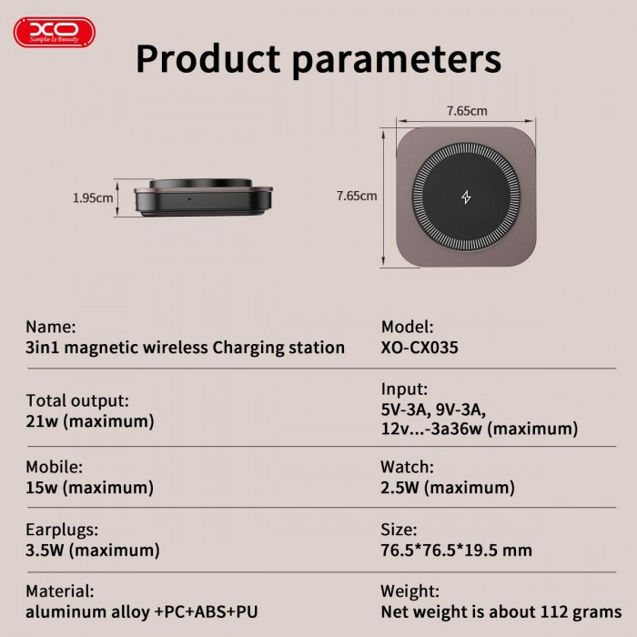 XO CX035 Πτυσσόμενος 3-σε-1 Μαγνητικός Ασύρματος Φορτιστής