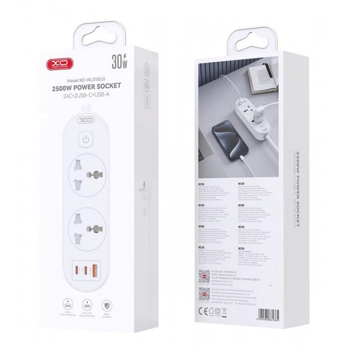 XO WL31 (EU) 30W 2AC + 1USB-A + 2USB-C με Διακόπτη