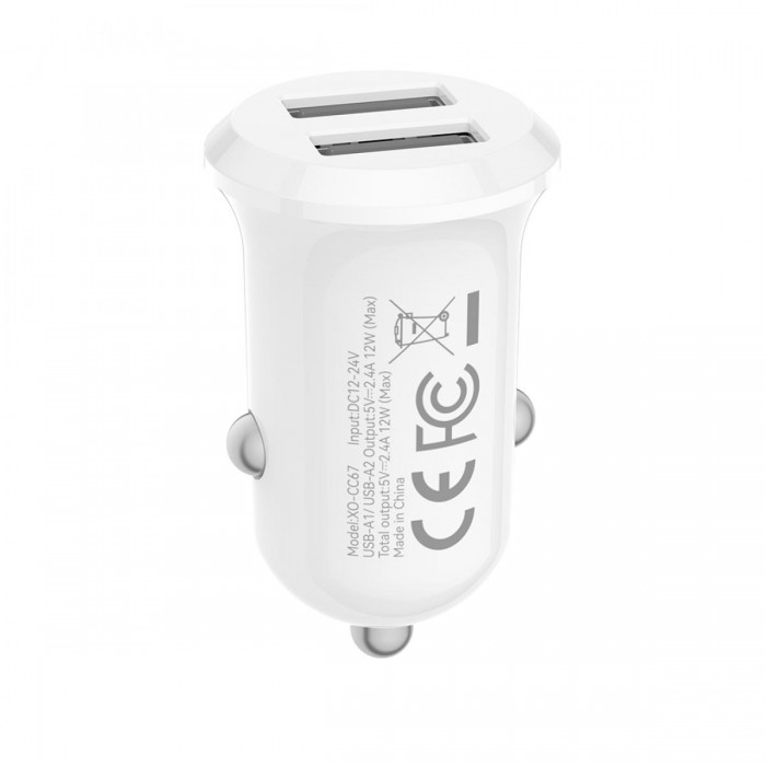 XO CC67 Mini Smart Dual USB Φορτιστής αυτοκινήτου 2.4A