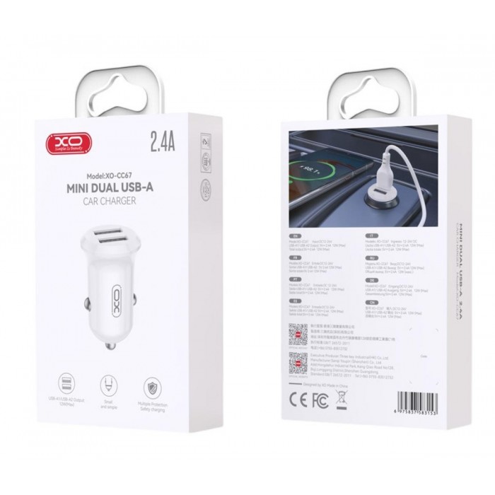 XO CC67 Mini Smart Dual USB Φορτιστής αυτοκινήτου 2.4A