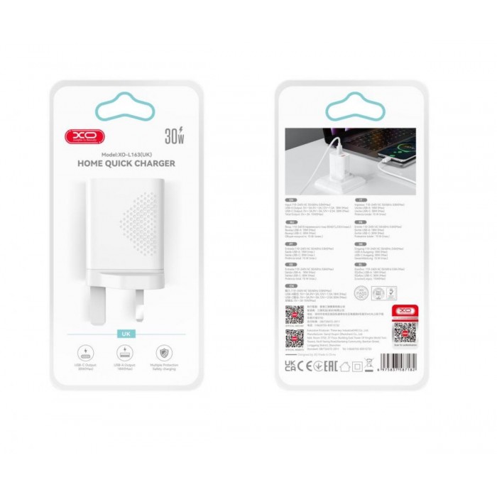XO L163 PD30W QC Φορτιστής UK Γρήγορης Φόρτισης 18W USB-A & Type-C XO L163 PD30W QC Φορτιστής UK Γρήγορης Φόρτισης 18W USB-A & Type-C