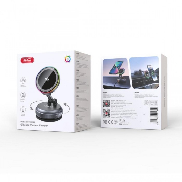 XO CX046 Ασύρματος Φορτιστής 25W με Βεντούζα και RGB Φωτισμό