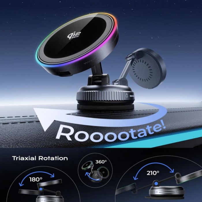 XO CX046 Ασύρματος Φορτιστής 25W με Βεντούζα και RGB Φωτισμό