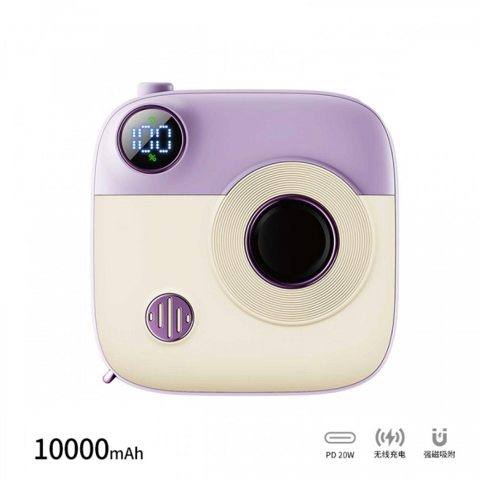 XO PR223 mini camera digital display fast charging power bank 10000mAh (Purple & White) XO PR223 mini camera digital display fast charging power bank 10000mAh (Purple & White)