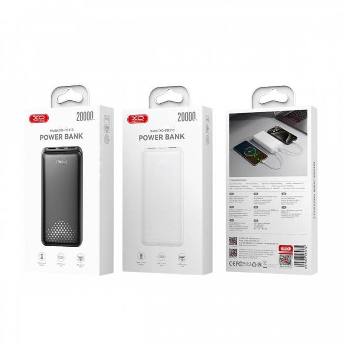 XO PB313 Powerbank 20000mAh Μαύρο