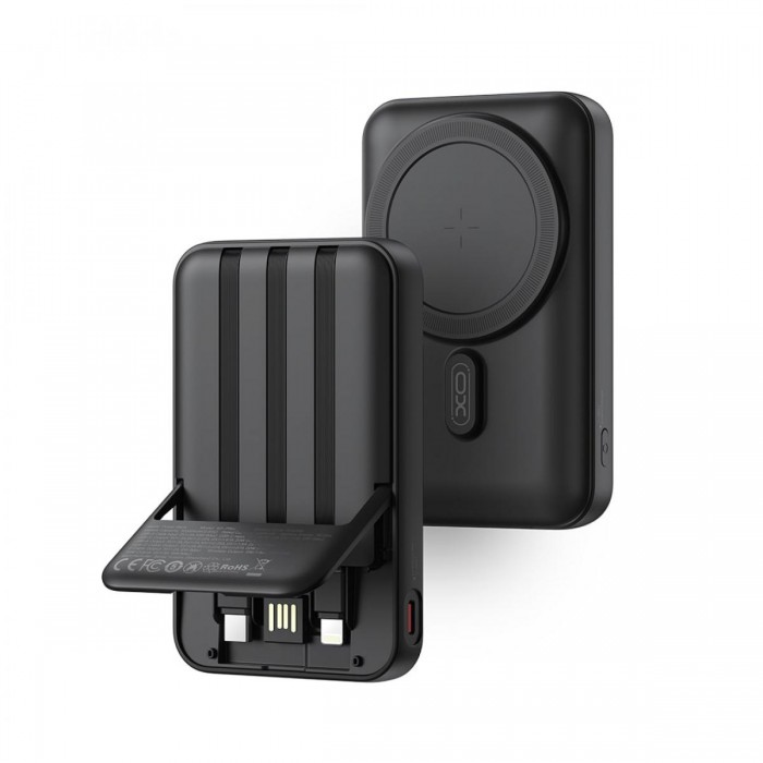 XO PR288 Powerbank Ταχείας Φόρτισης 15W με 3 Ενσωματωμένα Καλώδια & Ασύρματη Φόρτιση PD20W 10000mAh