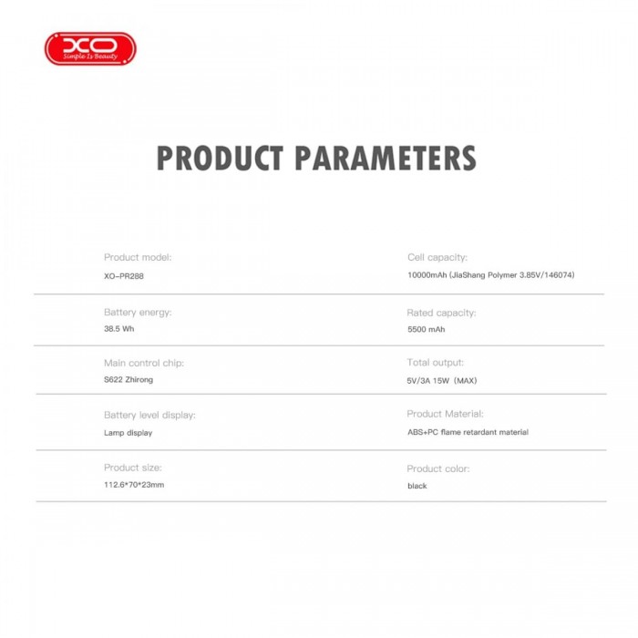 XO PR288 Powerbank Ταχείας Φόρτισης 15W με 3 Ενσωματωμένα Καλώδια & Ασύρματη Φόρτιση PD20W 10000mAh