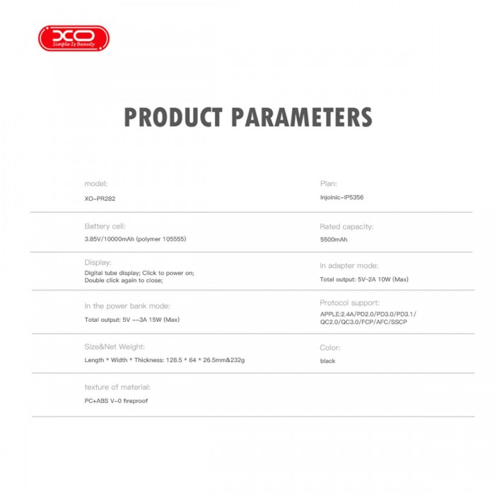 XO PR282 Powerbank Ταχείας Φόρτισης 22.5W με Πρίζα & Λουράκι Type-C 10.000mAh