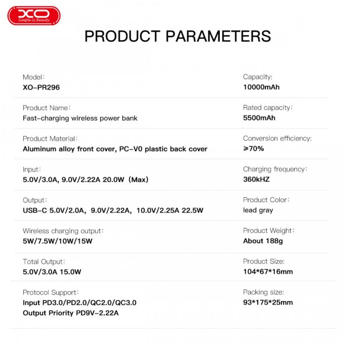 XO PR296 Powerbank Ταχείας Φόρτισης Μεταλικό με Μαγνήτη 10.000mAh Γκρι XO PR296 Powerbank Ταχείας Φόρτισης Μεταλικό με Μαγνήτη 10.000mAh Γκρι
